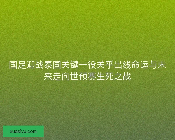 国足迎战泰国关键一役关乎出线命运与未来走向世预赛生死之战