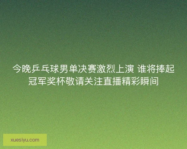 今晚乒乓球男单决赛激烈上演 谁将捧起冠军奖杯敬请关注直播精彩瞬间 今晚乒乓球男单决赛激烈上演 谁将捧起冠军奖杯敬请关注直播精彩瞬间